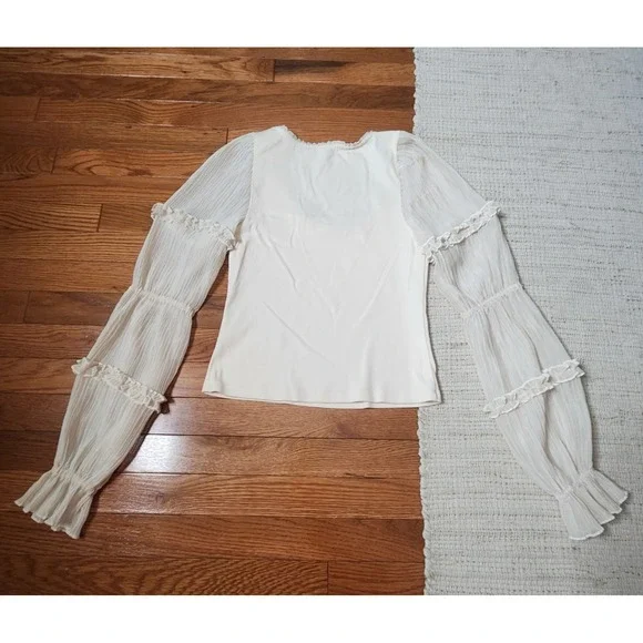By ANTHROPOLOGIE Long Sleeve Top Cream Scoop Neck Peasant Cottage Boho‎ Small - Picture 8 of 8